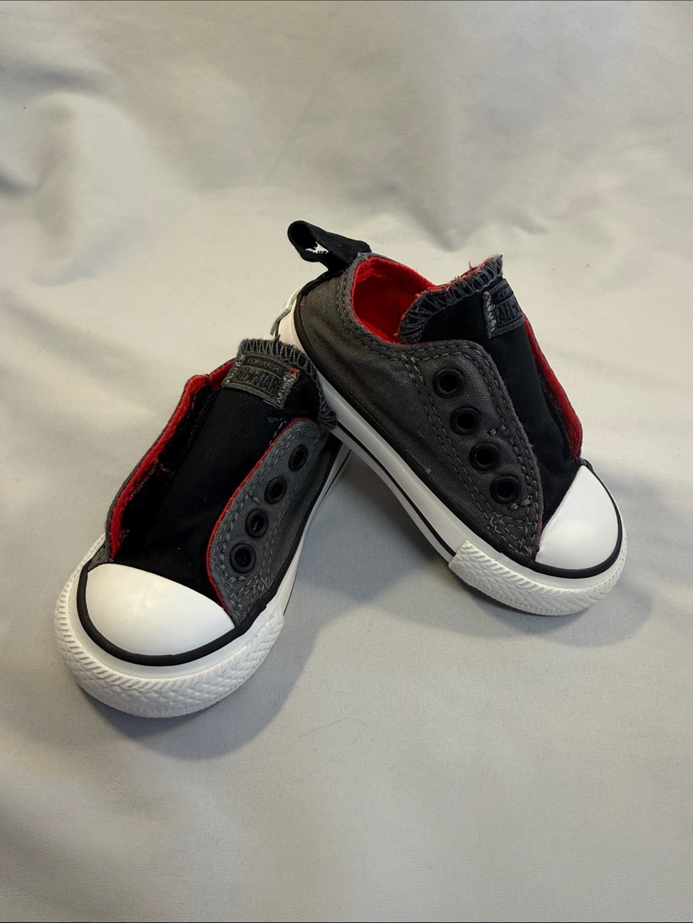 Converse Kids Black Canvas Sneakers with Red Interior
